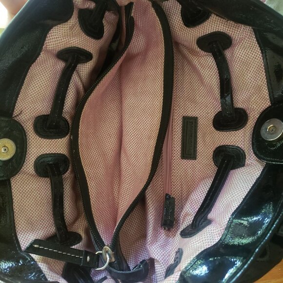 Dooney and Bourke Chiara Black Patent Leather Tote Pink Lining Large Handbag - Picture 3 of 16